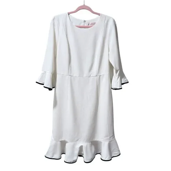NANETTE LEPORE White BELLA DONNA Dress 4 Bell Sleeves Flounce Contrast Edge NWT - Picture 3 of 14